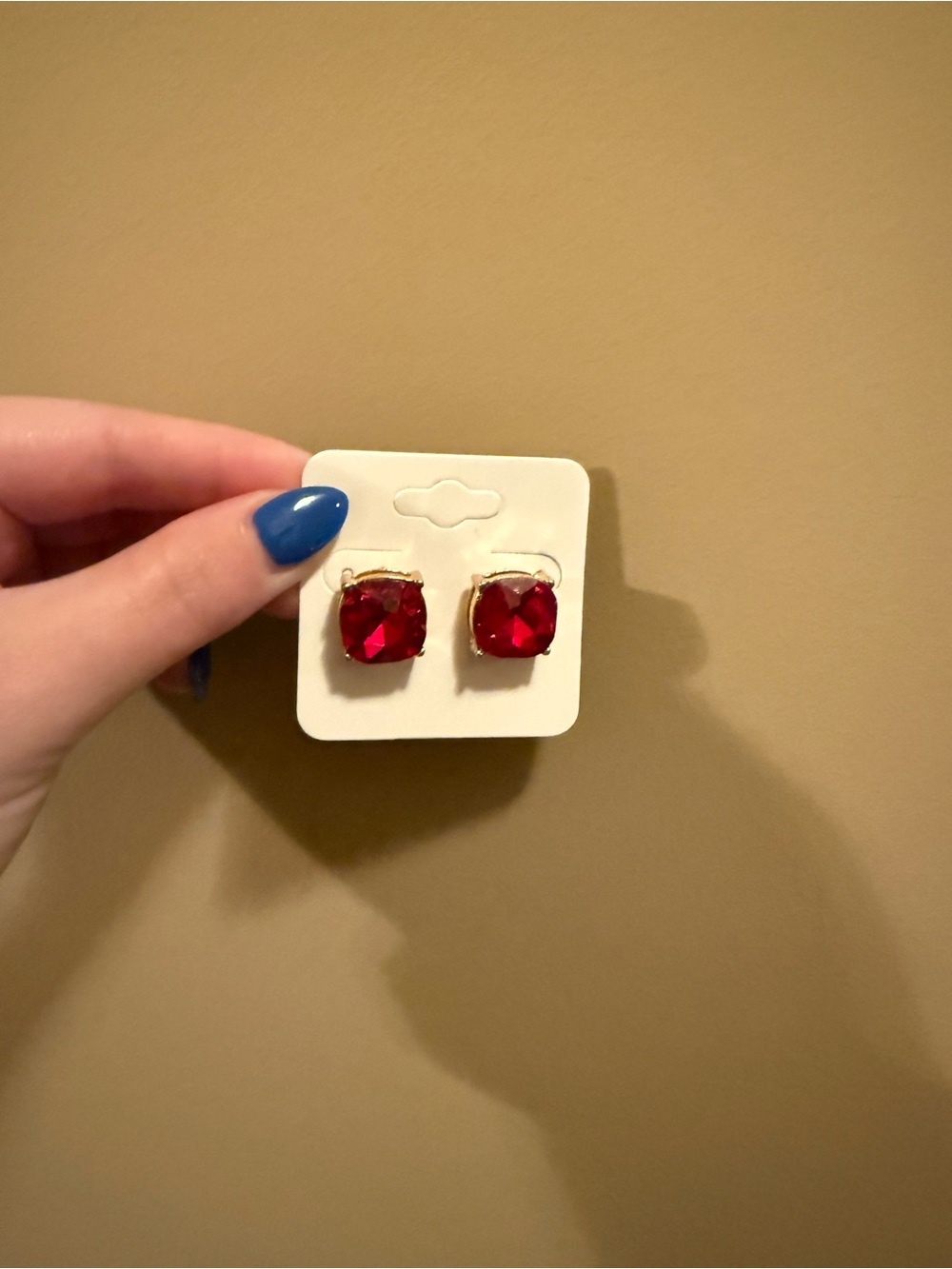 Bold Red Cushion-Cut Stud Earrings - Gold Setting